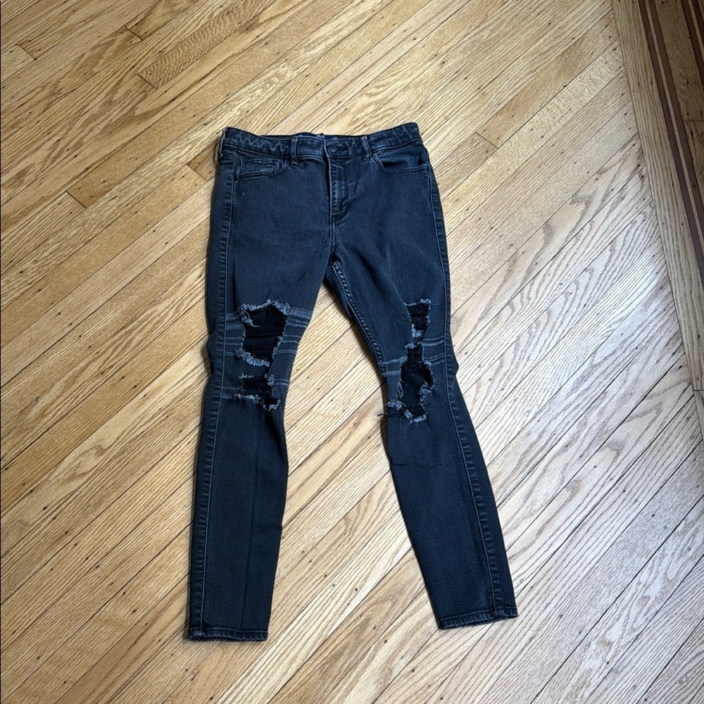 Hollister High Rise Super Skinny Black Distressed Jeans W27 L26